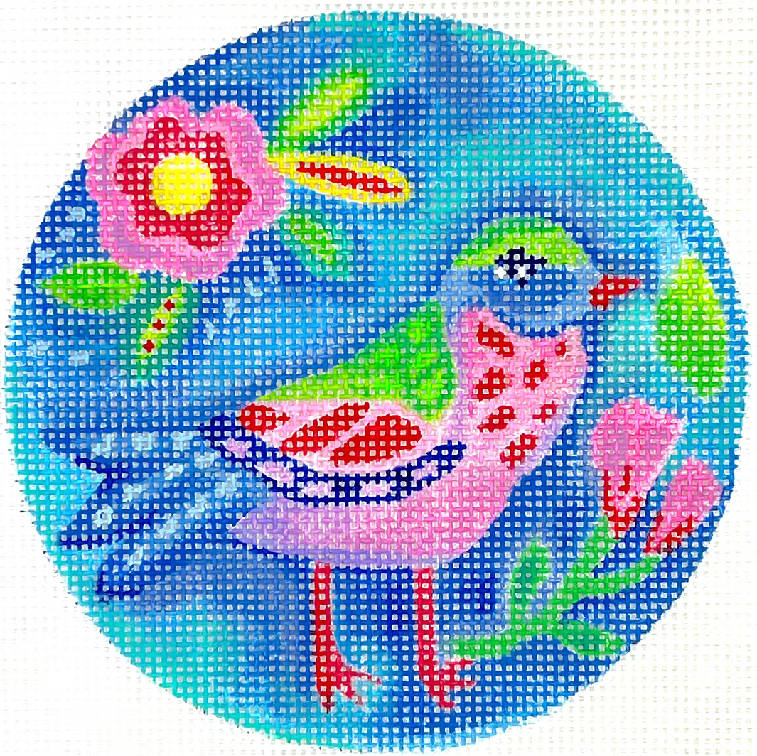 Julia Eves - Green, Pink & Blue Bird w/ Pink Flowers