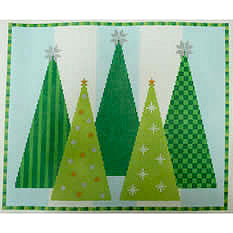 Christmas Trees on Blue Stripes needlepoint canvas