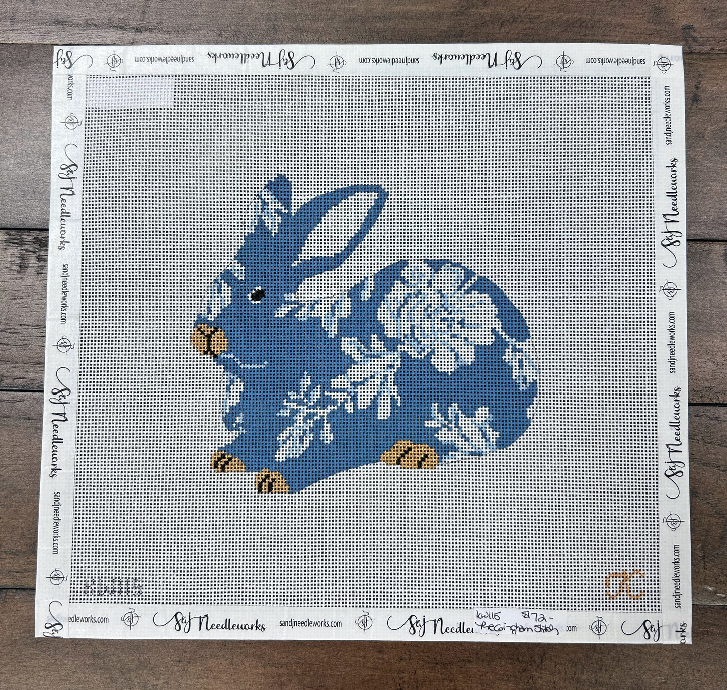 Wedgwood Sitting Bunny - The Gingham Stitchery - Needlepoint Canvas