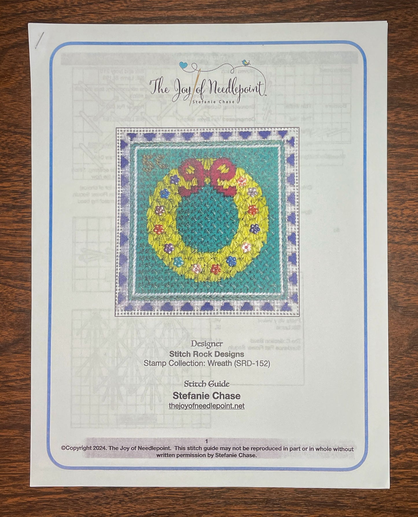 Wreath Stamp Stitch Guide - Stitch Rock Designs - Needlepoint Accessory