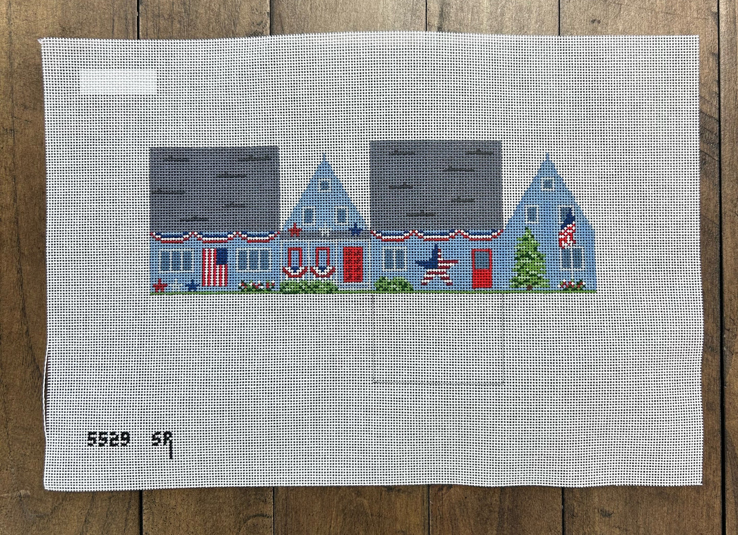 July 4th House, Mini House - Susan Roberts - Needlepoint Canvas 18 mesh