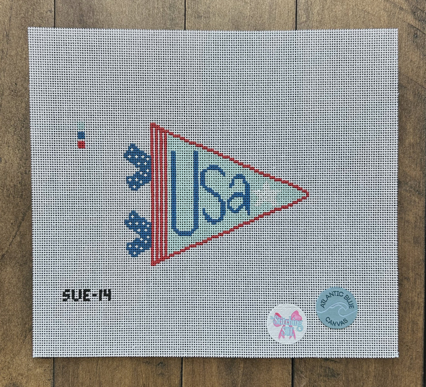 USA Flag Pennant - Atlantic Blue Canvas - Needlepoint Canvas 18 mesh