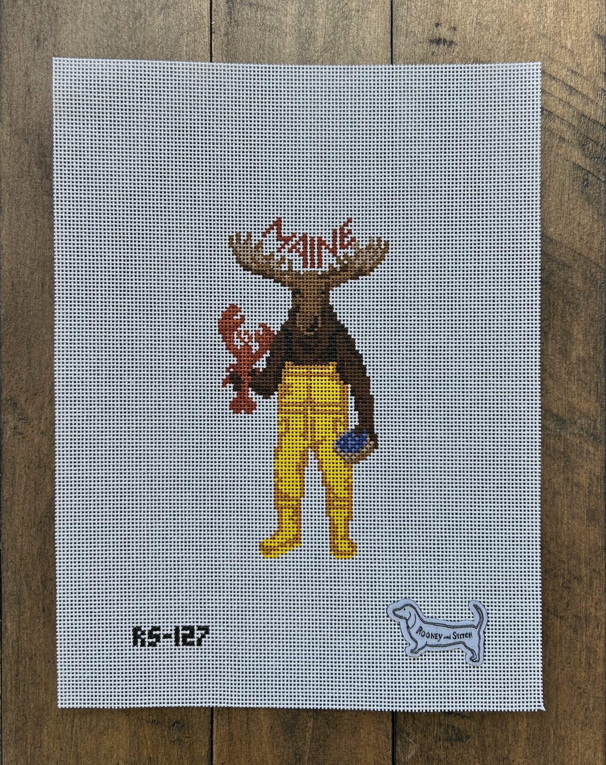 Maine Moose - Atlantic Blue Canvas - Needlepoint Canvas 18 mesh – S & J ...