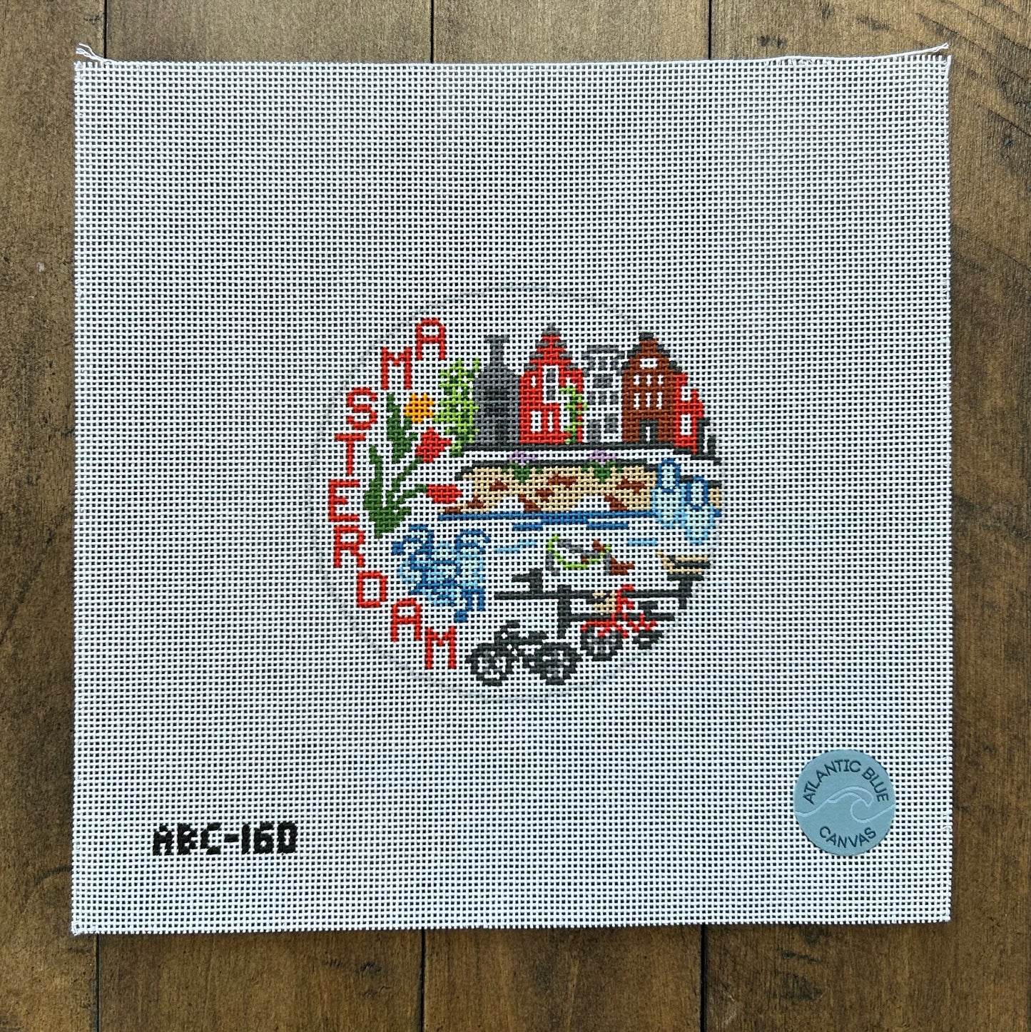 Amsterdam Travel Round - Atlantic Blue Canvas - Needlepoint Canvas 18 mesh