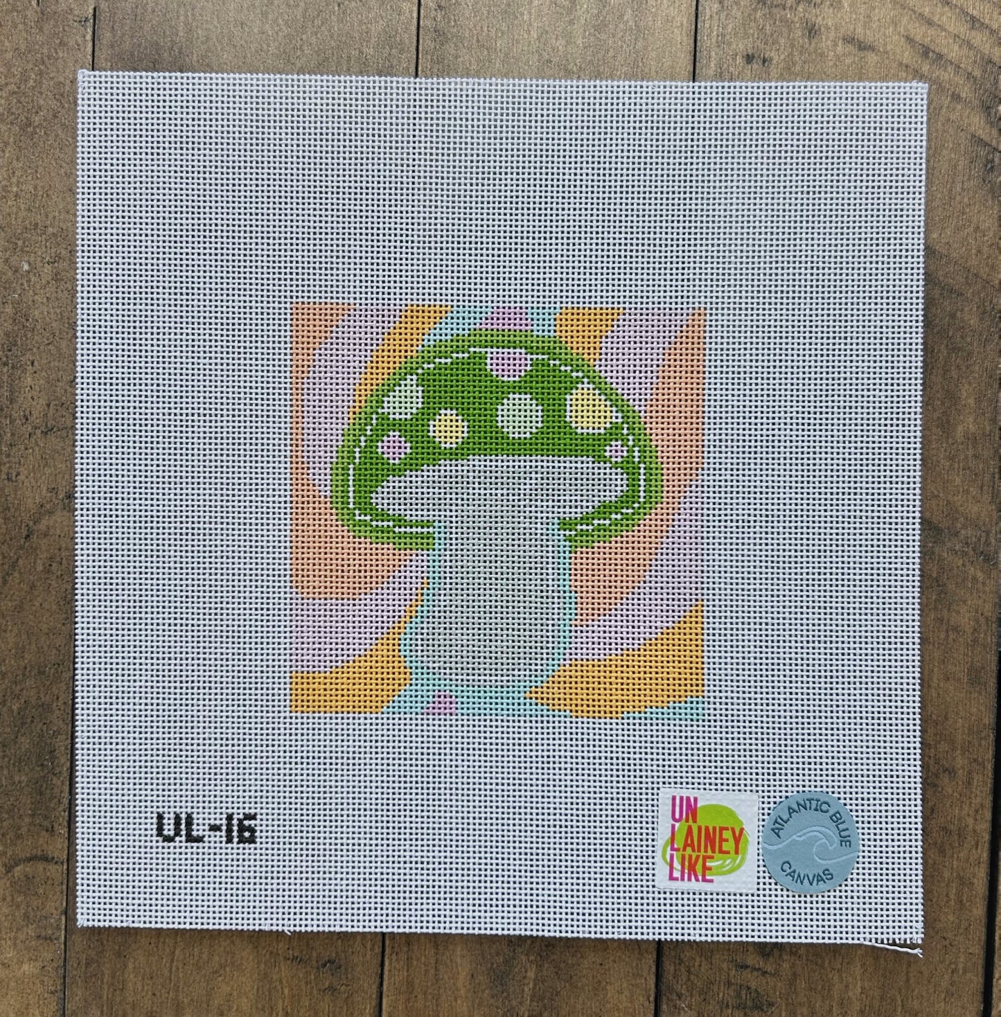 Neon Mushroom - Atlantic Blue Canvas - Needlepoint Canvas 18 mesh