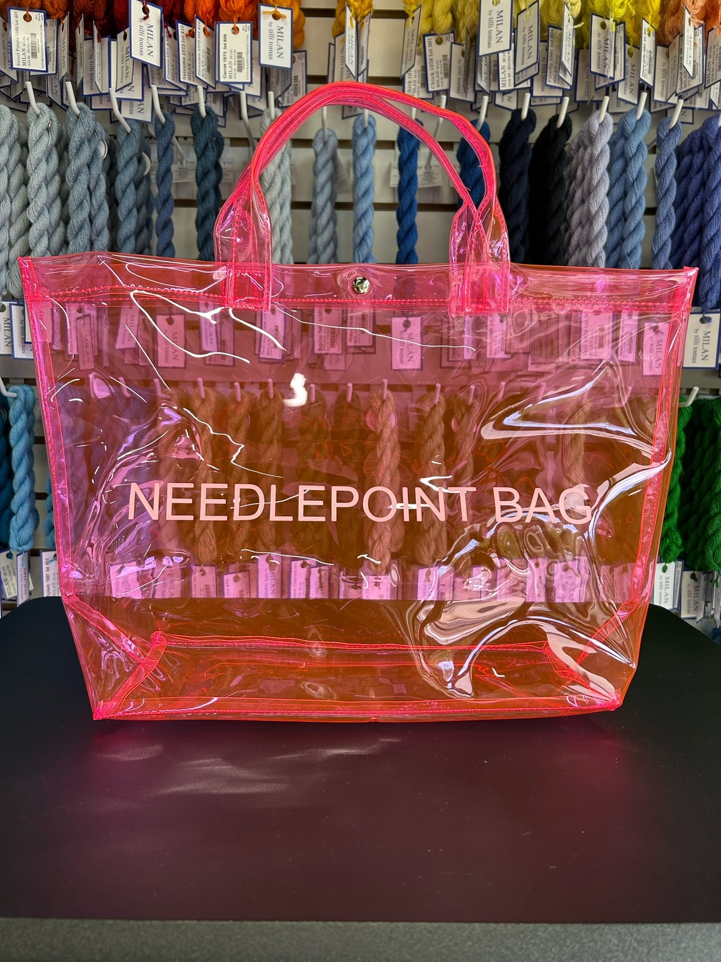 Hot Pink Clear Needlepoint Bag