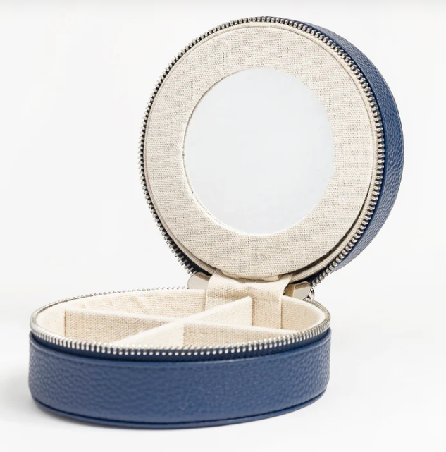 5" Round Self Finishing Jewelry Box - Navy - Rachel Barri - Needlepoint Self-finishing