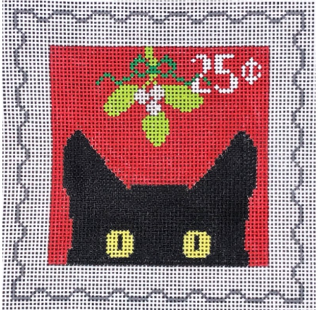 Peeky Kitty Postage Stamp - Christmas