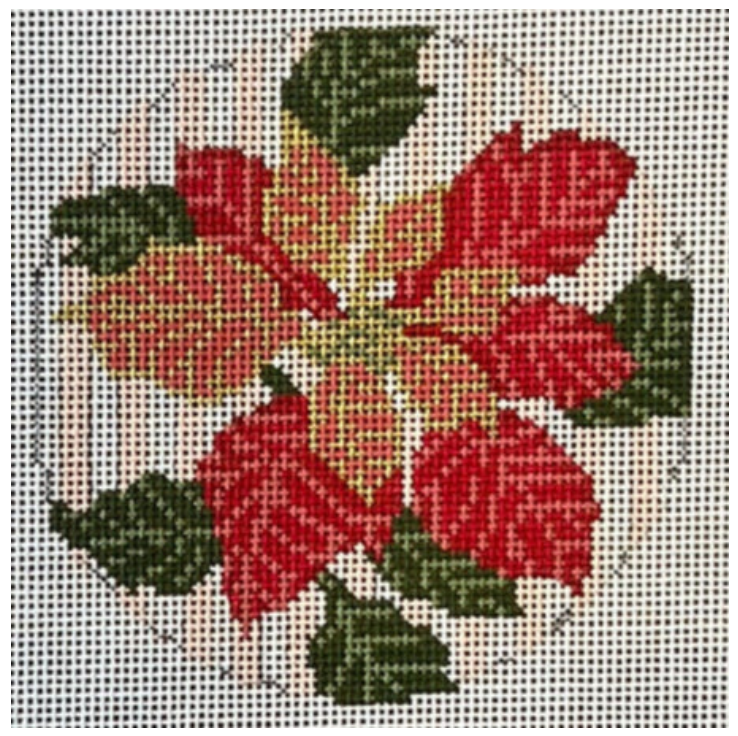 Poinsettia Round - The Gingham Stitchery - Needlepoint Canvas 18 mesh