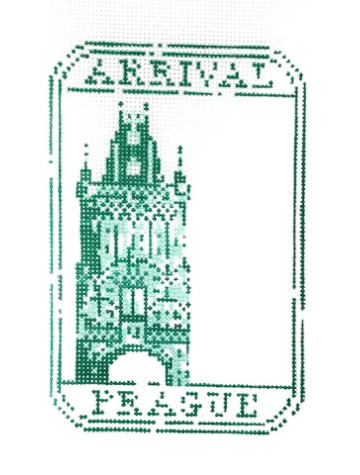 Passport Stamp - Prague - Audrey Wu - Needlepoint Canvas 18 mesh