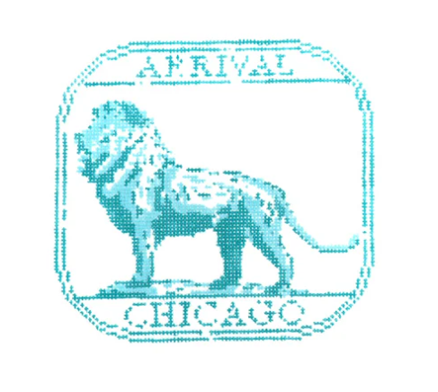 Passport Stamp - Chicago - Audrey Wu - Needlepoint Canvas 18 mesh