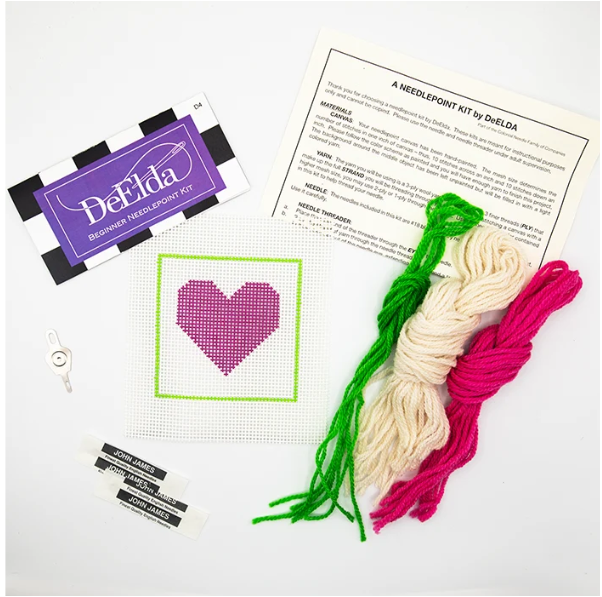 DeElda Pink Heart Kit - Beginners Needlepoint Kit