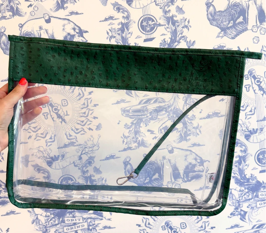 Ostrich Gusset Project Bag - Green & Hot Pink