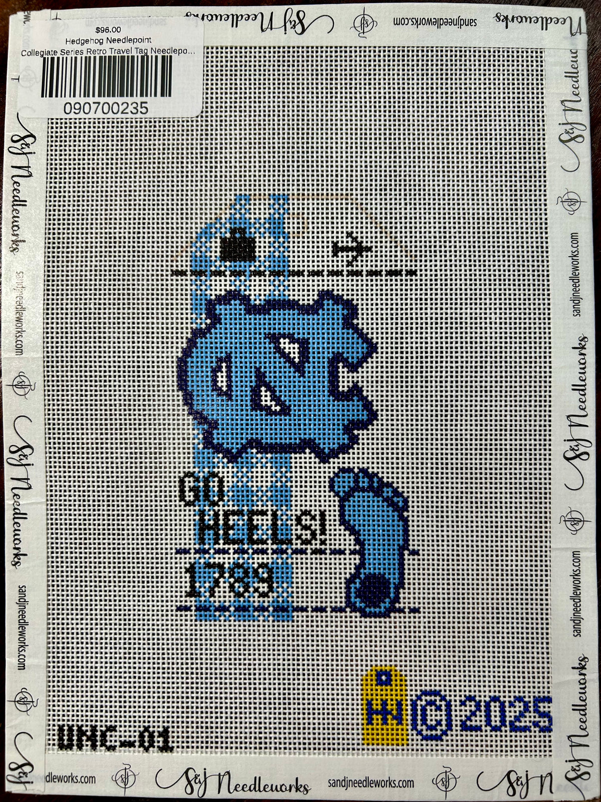Collegiate Series Retro Travel Tag Needlepoint Canvas - University of North Carolina