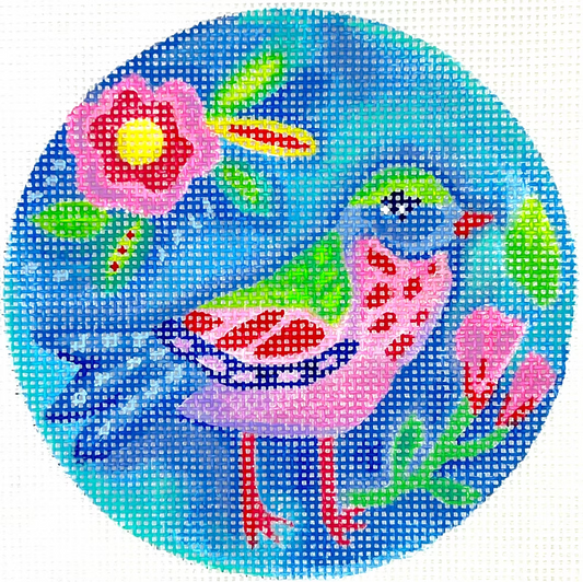 Julia Eves - Green, Pink & Blue Bird w/ Pink Flowers