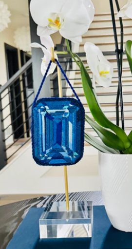 Acrylic Ornament Stand with Gold Rod, and Gold Hook