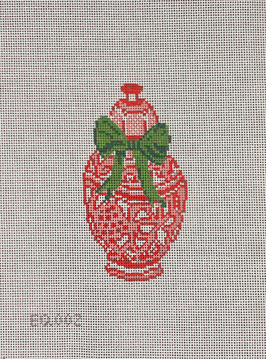 Red Ginger Jar with Green Bow