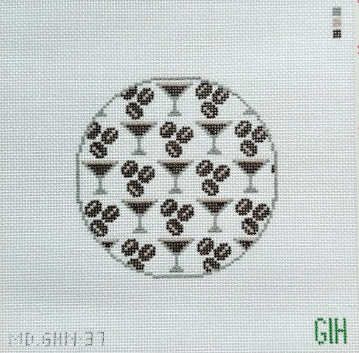 Green Heart Needlepoint: Espresso Martini Round Coaster