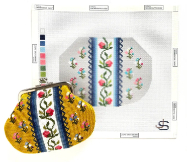 Floral Stripe Kiss Lock Canvas - Red and Grayscale