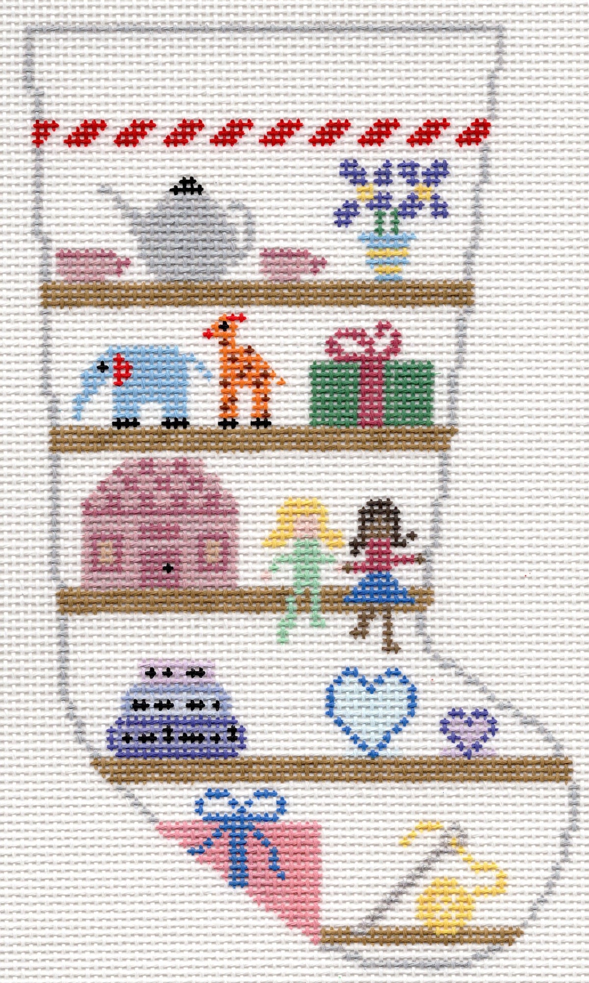 Girl Shelves Stocking on 13 mesh - Trunk Show