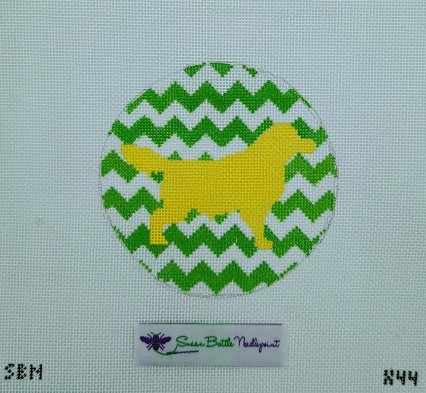 Mod Golden Retriever on Lime Green Chevron