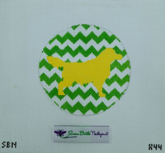 Mod Golden Retriever on Lime Green Chevron