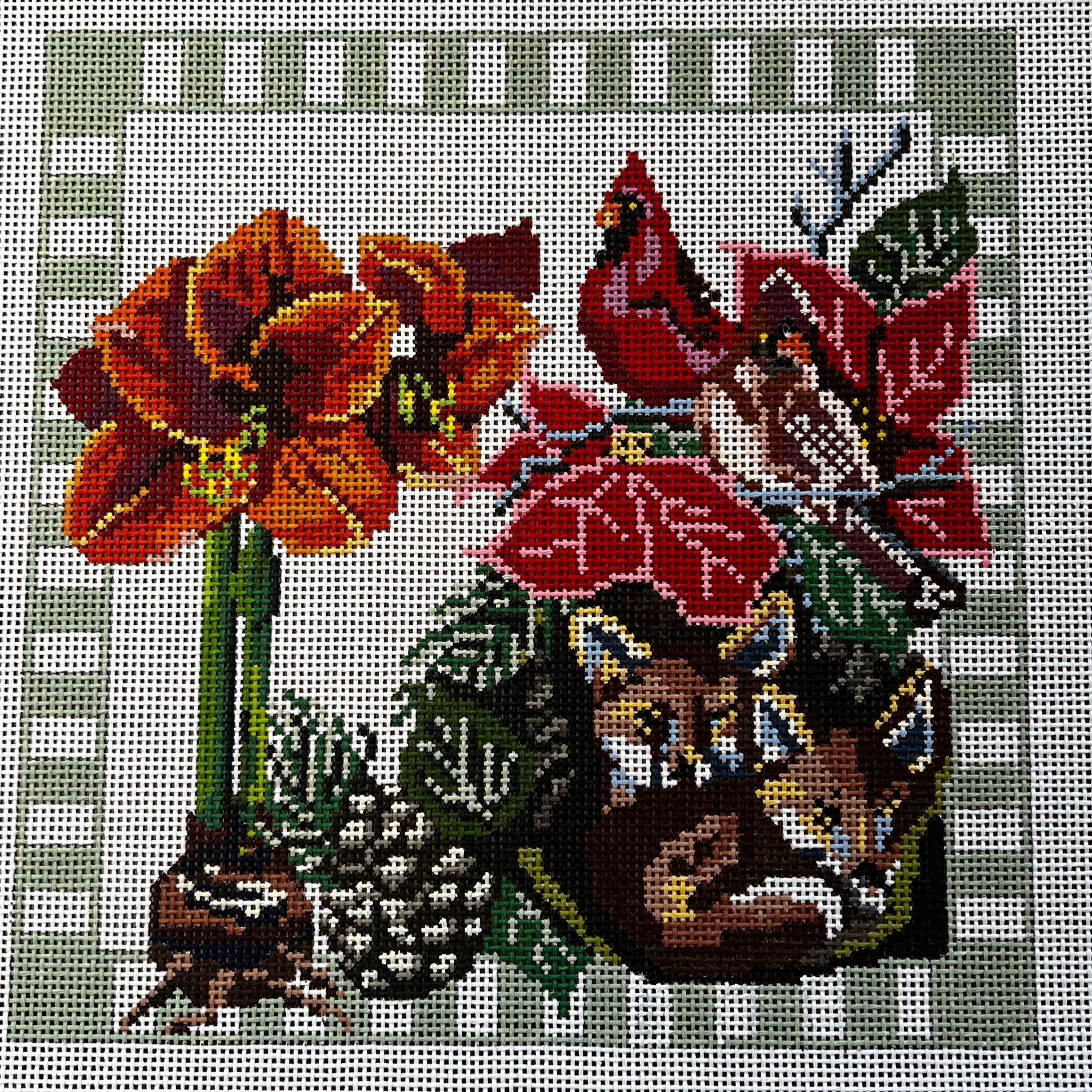 Winter Flower Pillow - Amelia Bond Designs - Needlepoint Canvas 