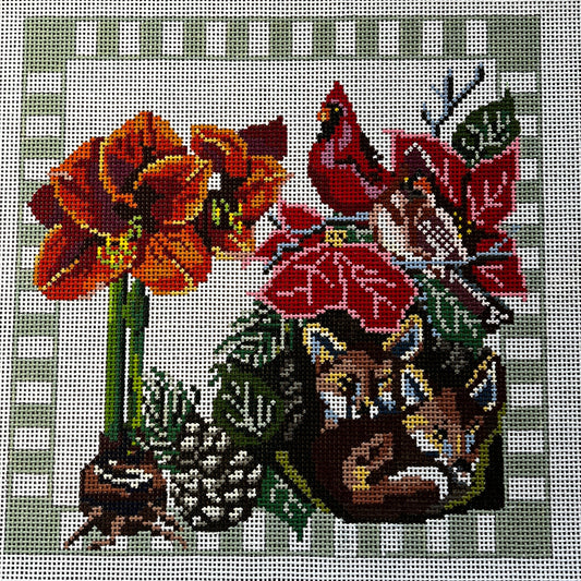 Winter Flower Pillow - Amelia Bond Designs - Needlepoint Canvas 
