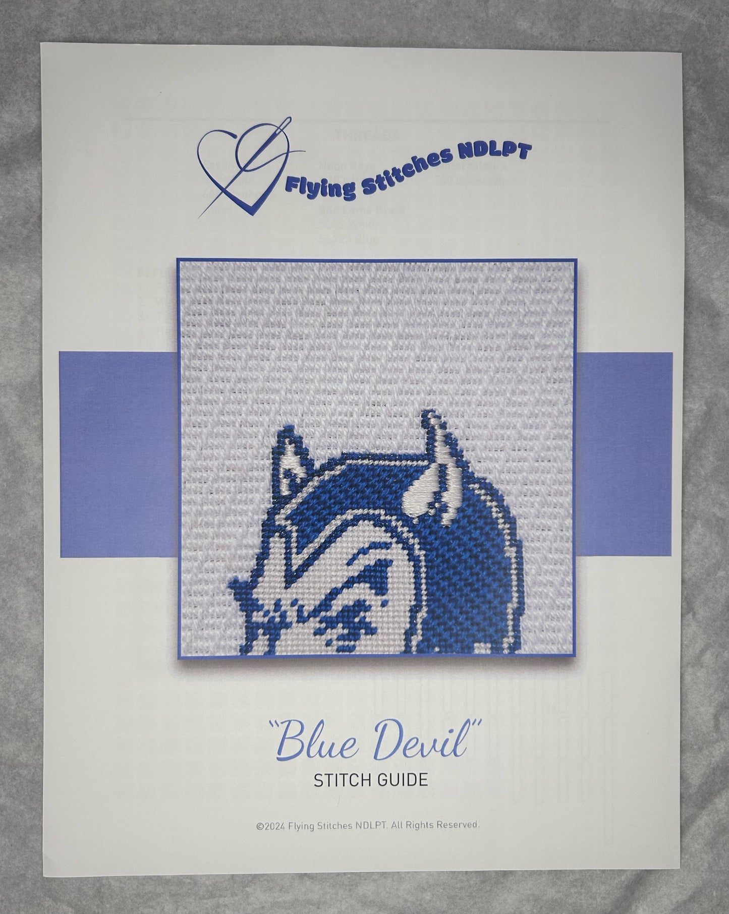 Blue Devil Mascot Canvas with Stitch Guide