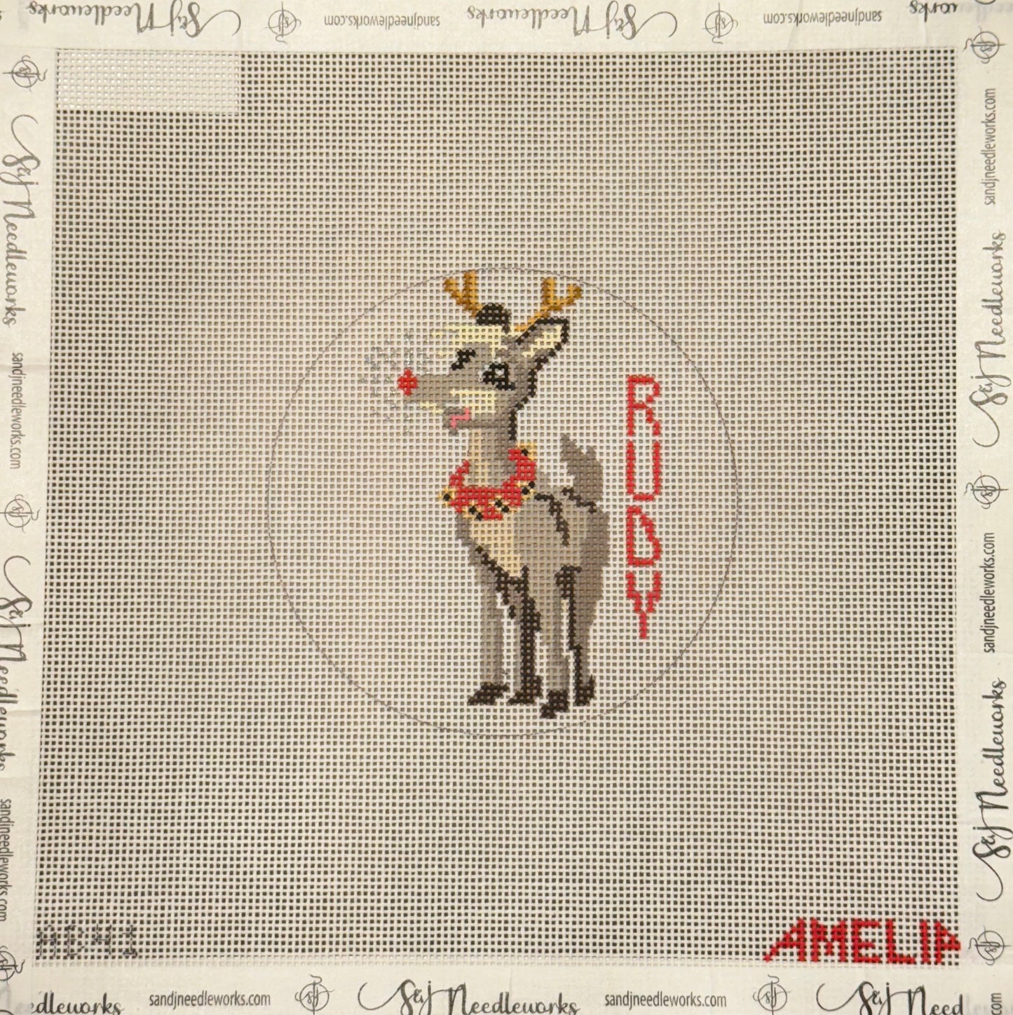Reindeer Round - Rudy - The Gingham Stitchery - Needlepoint Canvas 