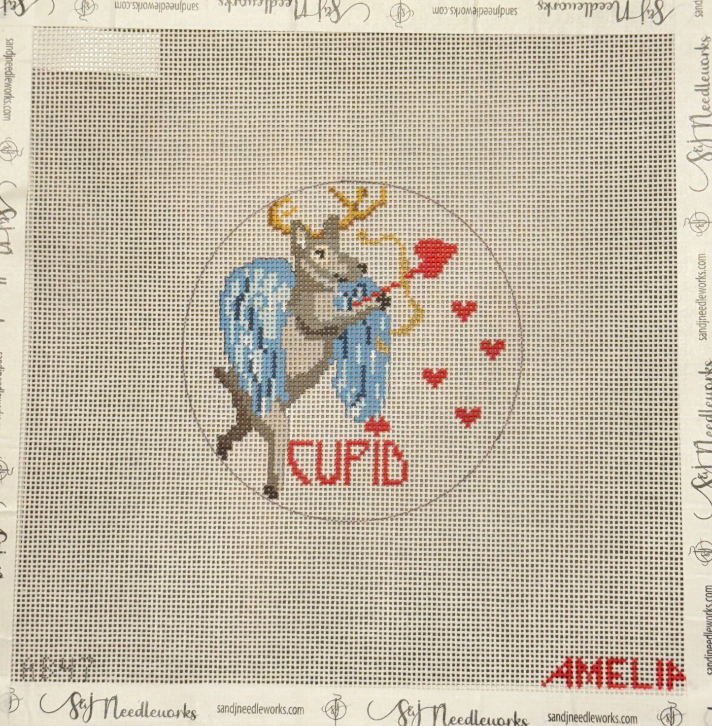 Reindeer Round -Cupid - The Gingham Stitchery - Needlepoint Canvas 