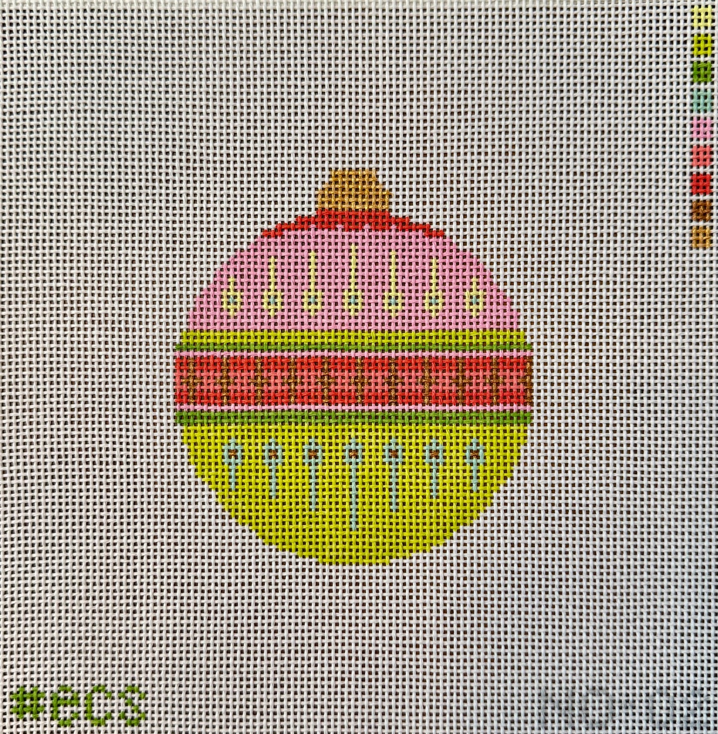 Pink round bauble - Elizabeth Crane Swartz - Needlepoint Canvas 13 mesh