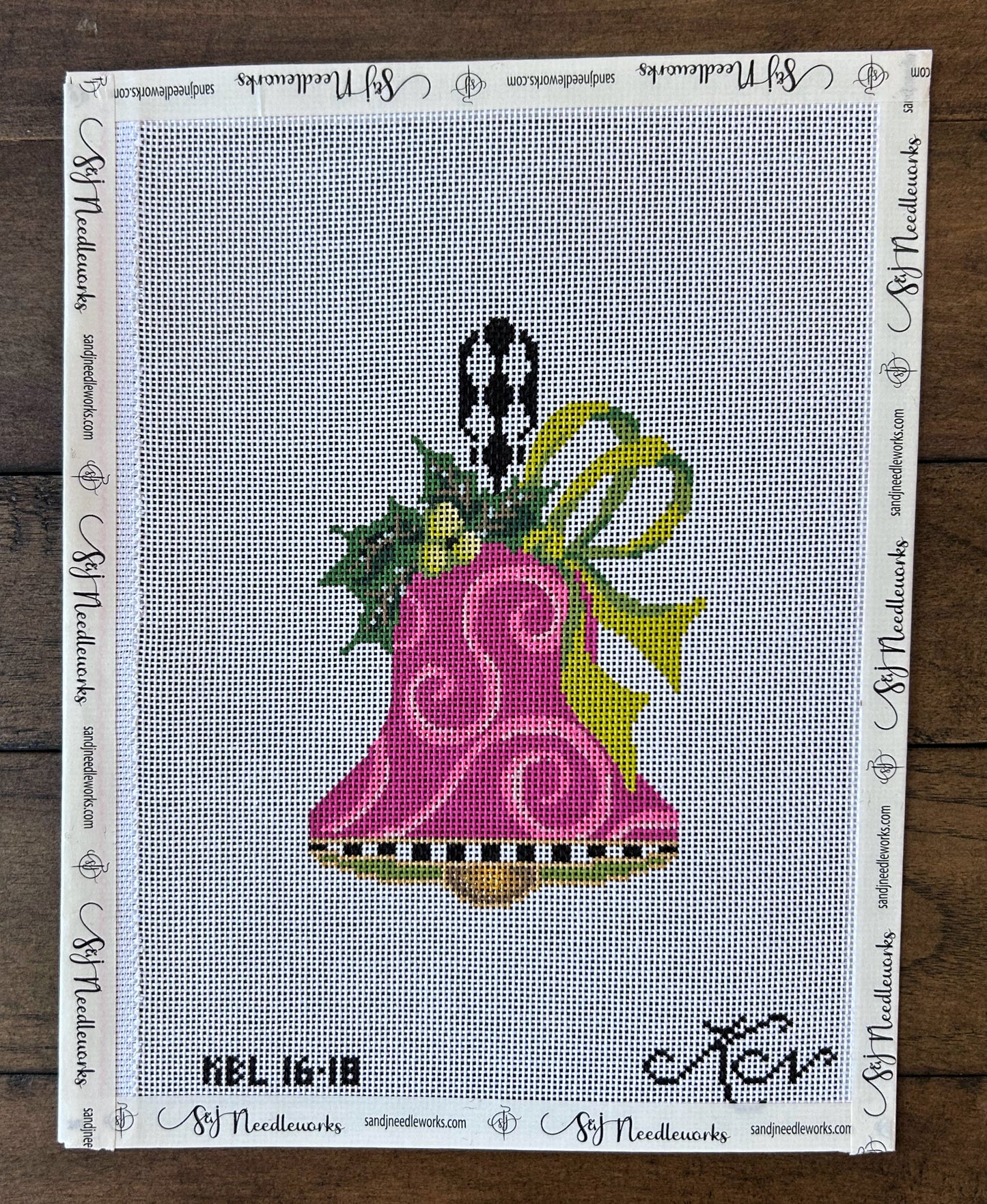 Fuchsia Swirls & Lime Bow Handbell