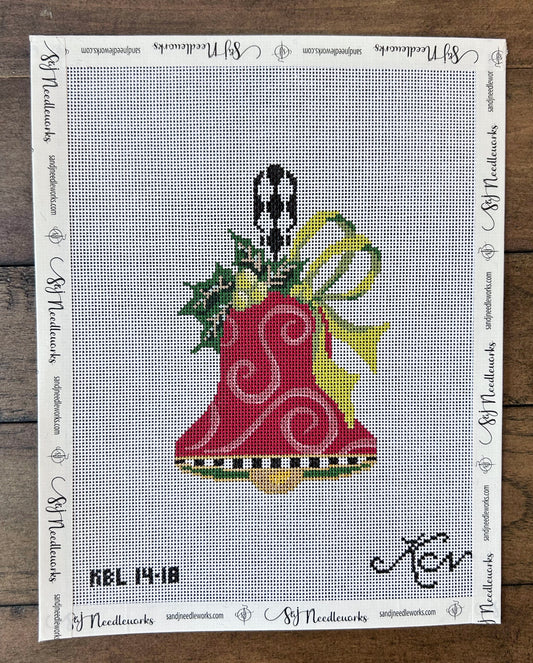 Red Swirls & Lime Bow Handbell