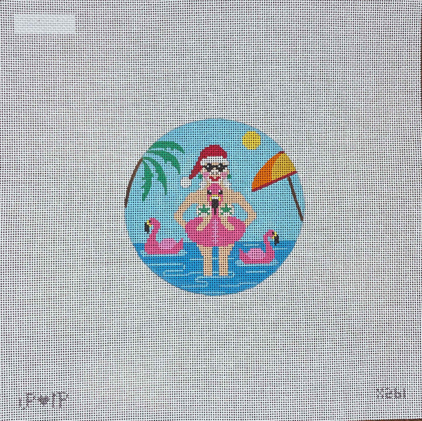 Mrs Claus with Flamingo Floatie