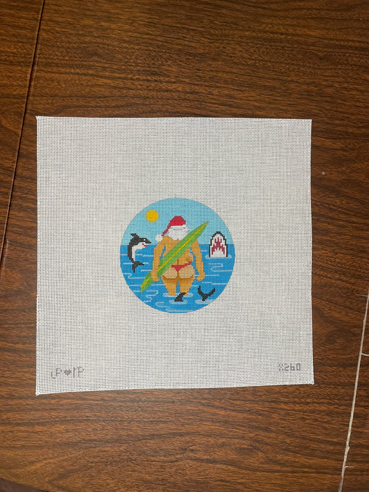 Santa in Thong with Surfboard