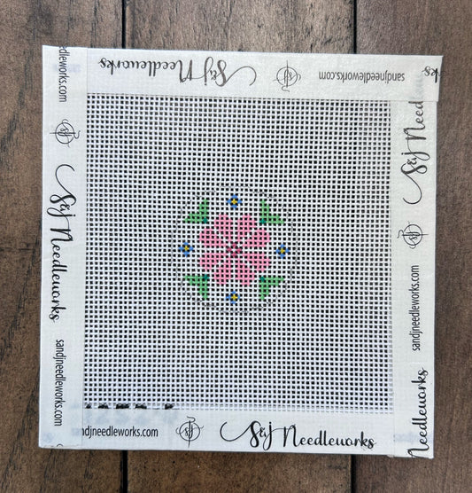 Pink Flower on White Key Fob Insert