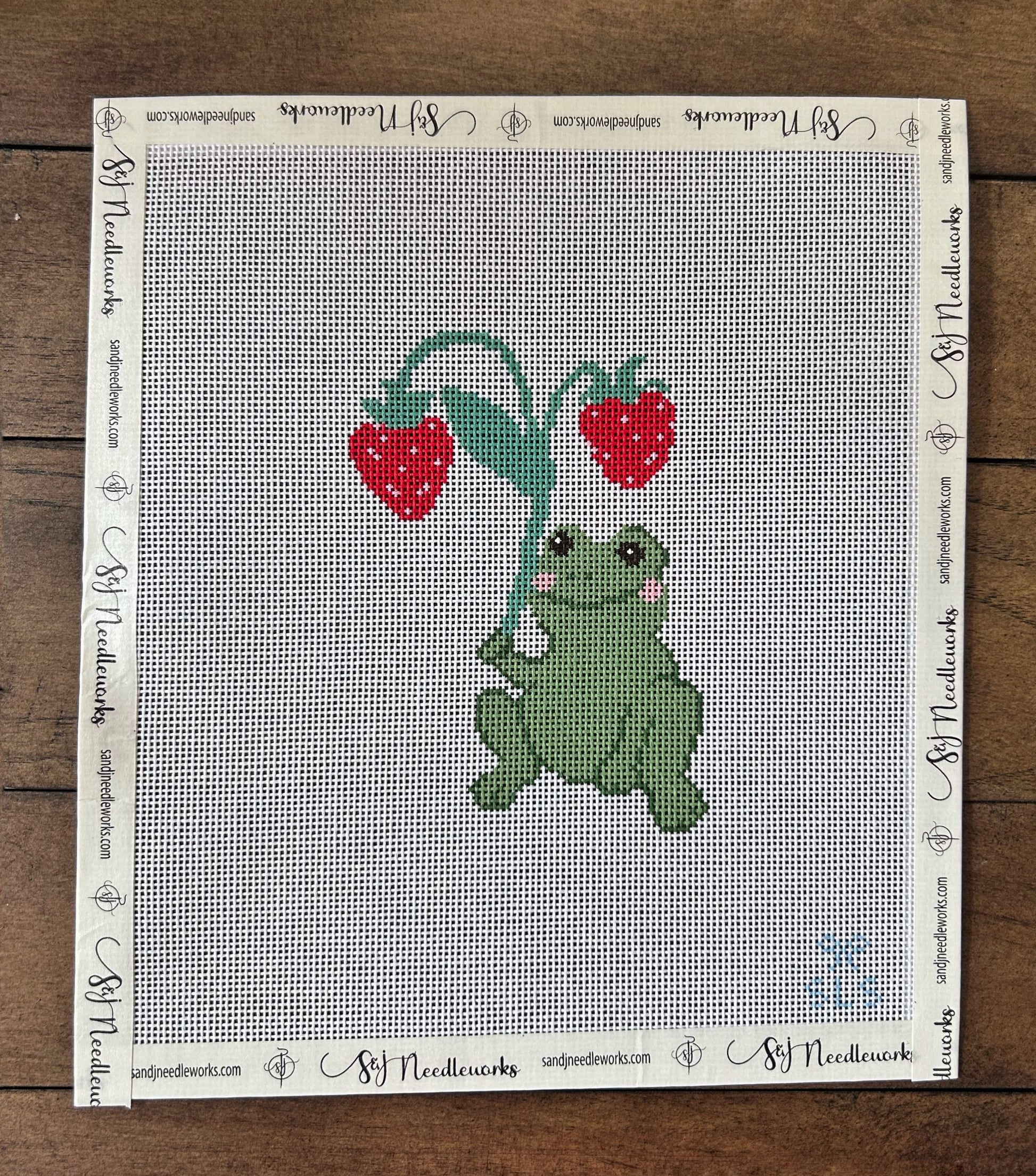 Strawberry Showers Frog - SLS Needlepoint - Needlepoint Canvas 18 mesh