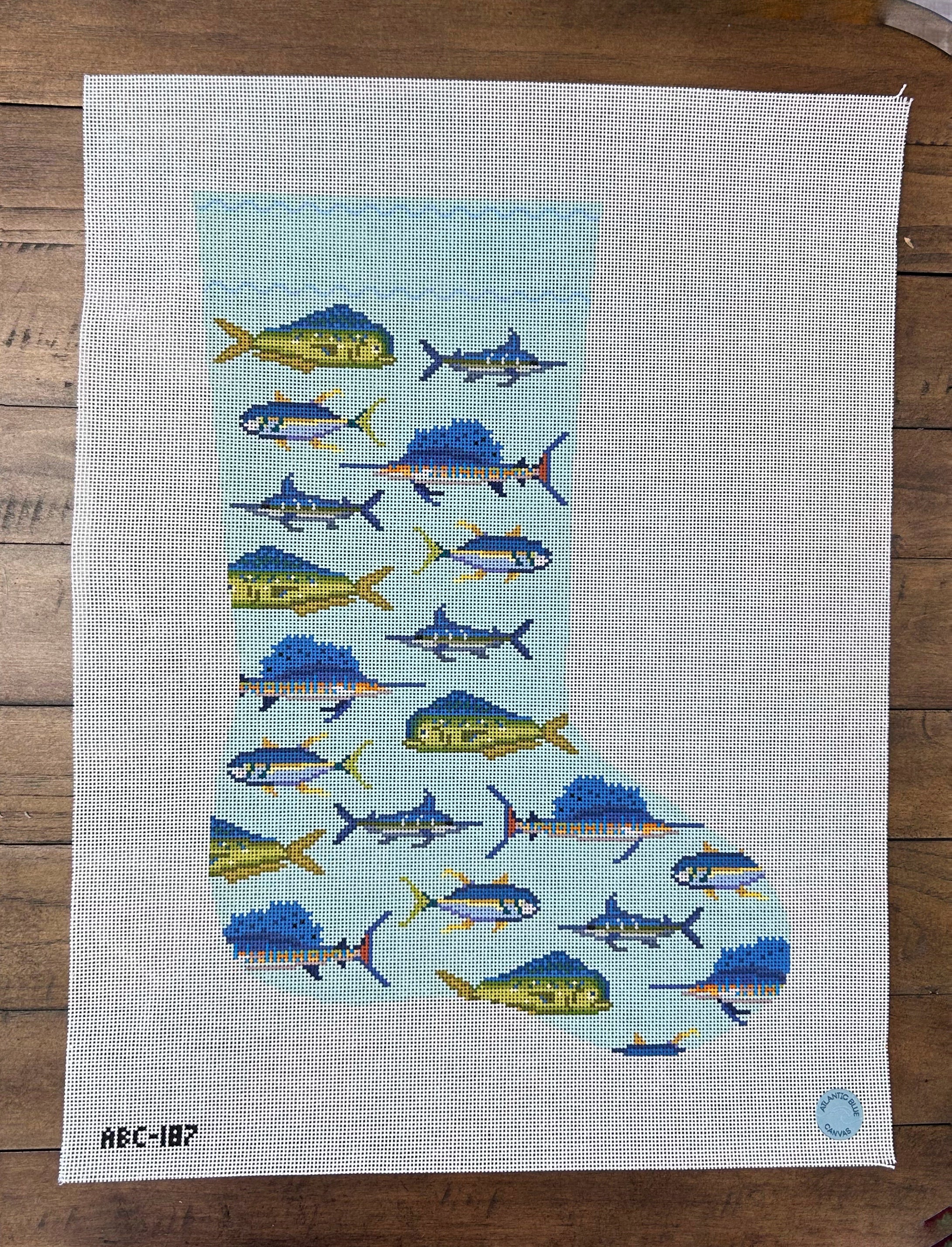 Fish Stocking - Atlantic Blue Canvas - Needlepoint Canvas 13 mesh – S ...
