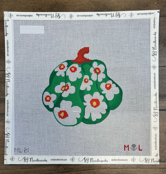 Green and White Floral Gourd