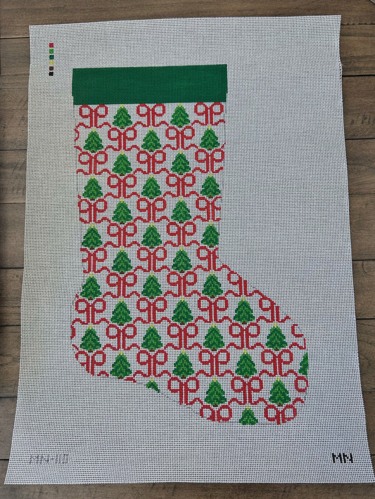 Red Bows and Trees Full Size Stocking