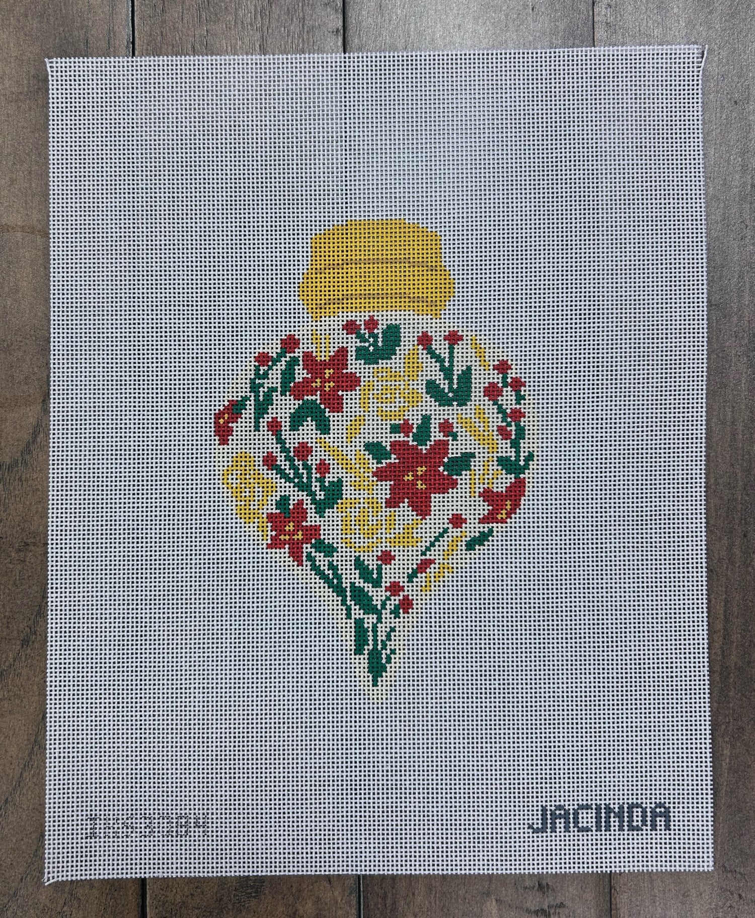 Gold Poinsetta Ornament - Initial K Studios - Needlepoint Canvas 