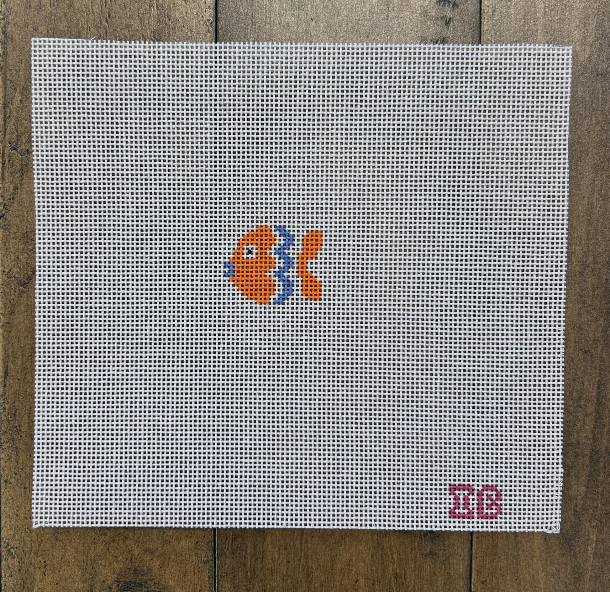 Mini Kissing Fish - Orange - Left - Independent Belle - Needlepoint Canvas 