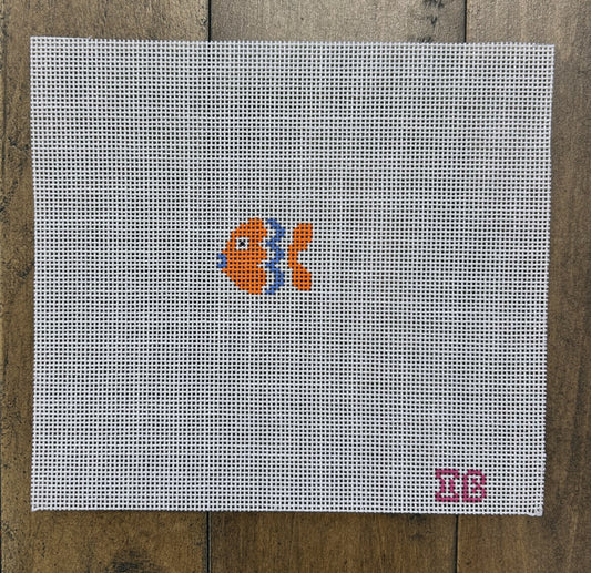Mini Kissing Fish - Orange - Left - Independent Belle - Needlepoint Canvas 