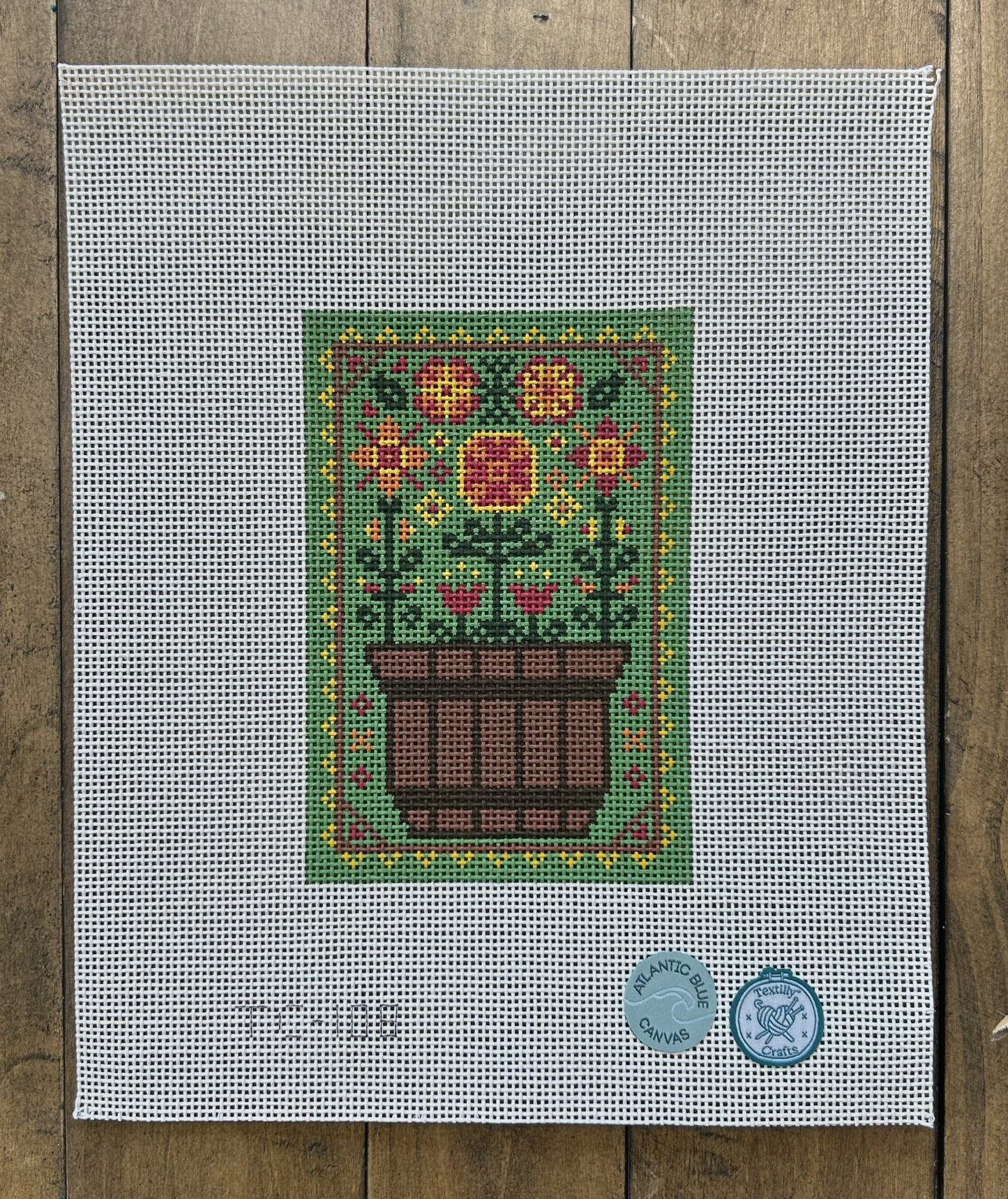 Autumn Blooms - Atlantic Blue Canvas - Needlepoint Canvas 13 mesh