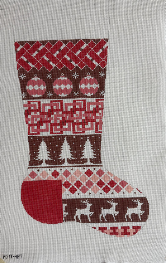 Large Red Stocking - Horizontal Lines
