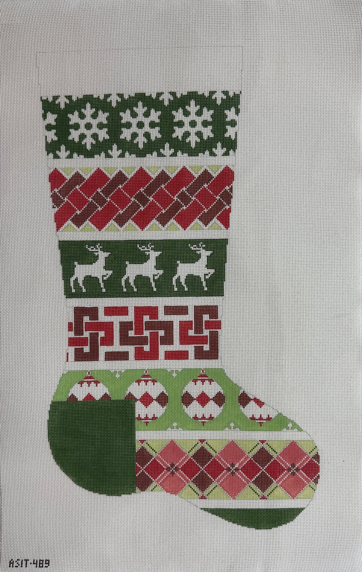 Large Red & Green Stocking - Horizontal Lines