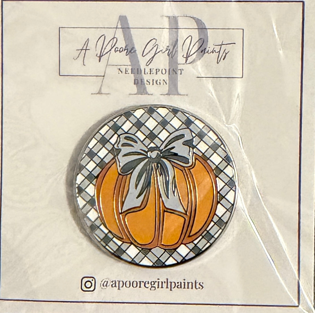 Blue Gingham Pumpkin Needle Minder