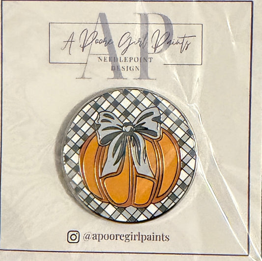 Blue Gingham Pumpkin Needle Minder