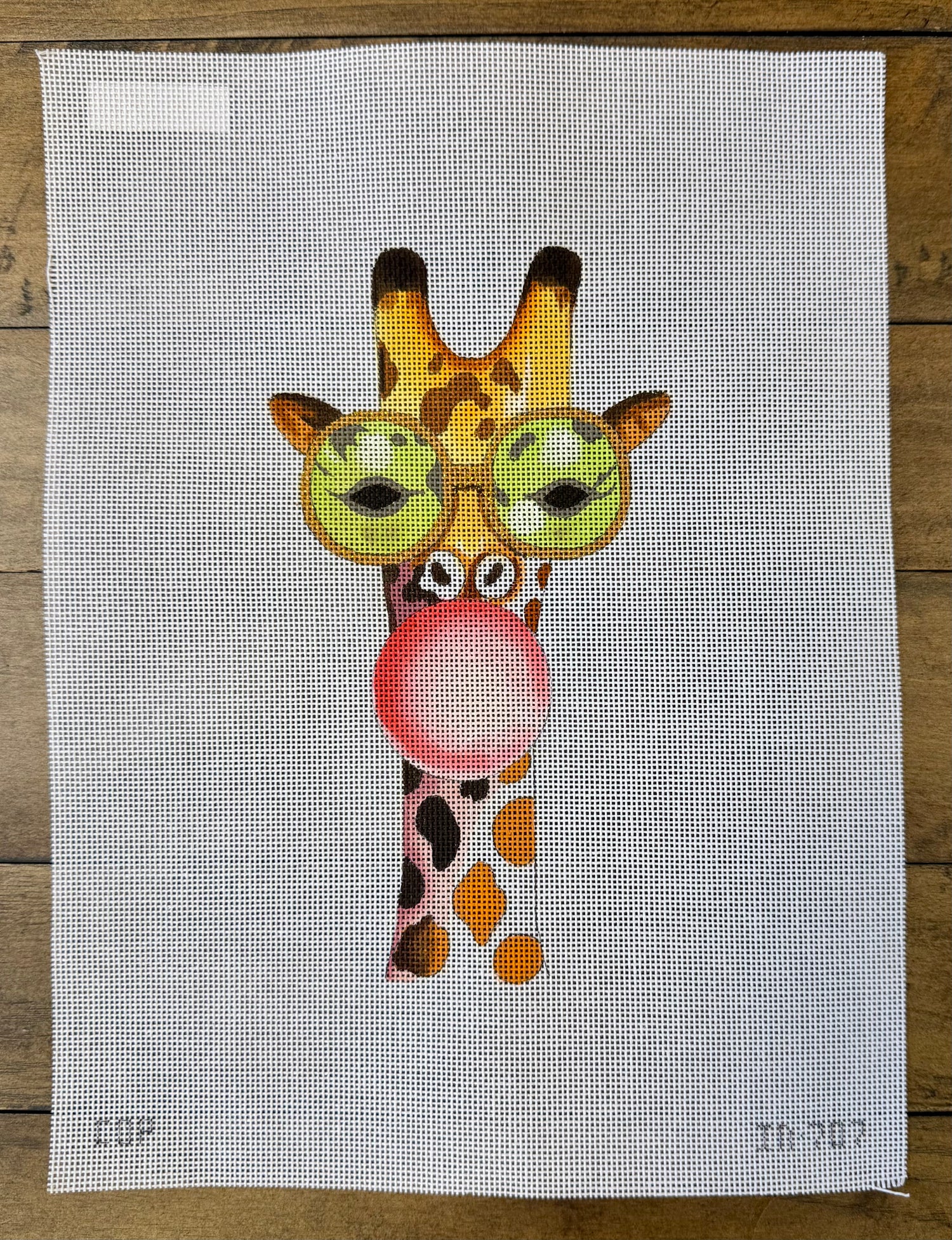 Giraffe with Bubble Gum - Colors of Praise - Needlepoint Canvas 18 mesh